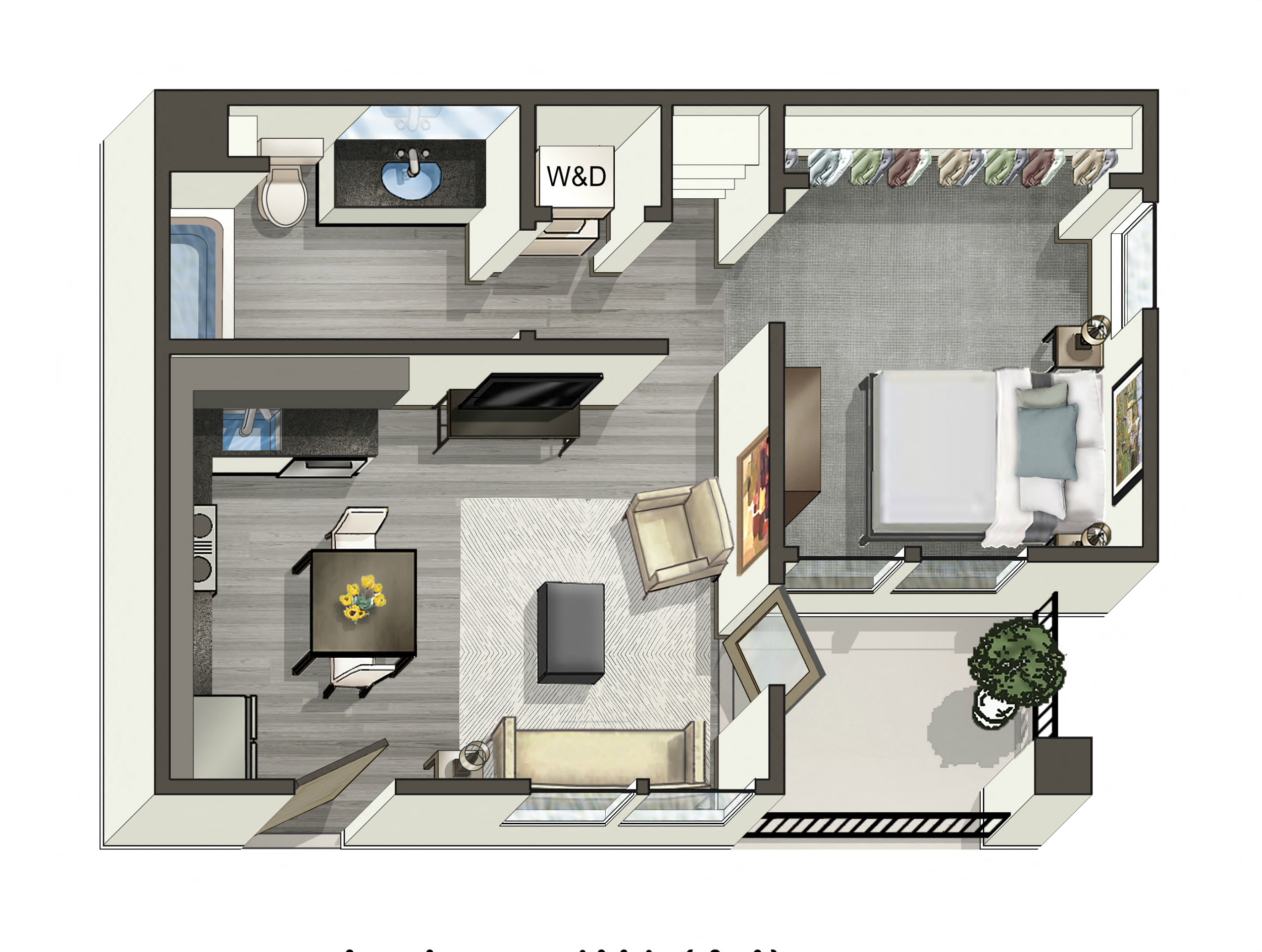 Floor plan for 1 bed, 1 bath, 548 sqft